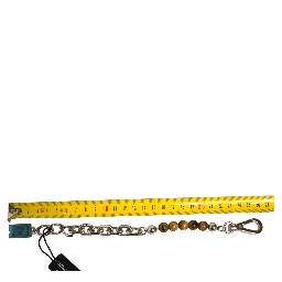 Silver Brass Chain Beaded Logo Plaque Keychain Keyring