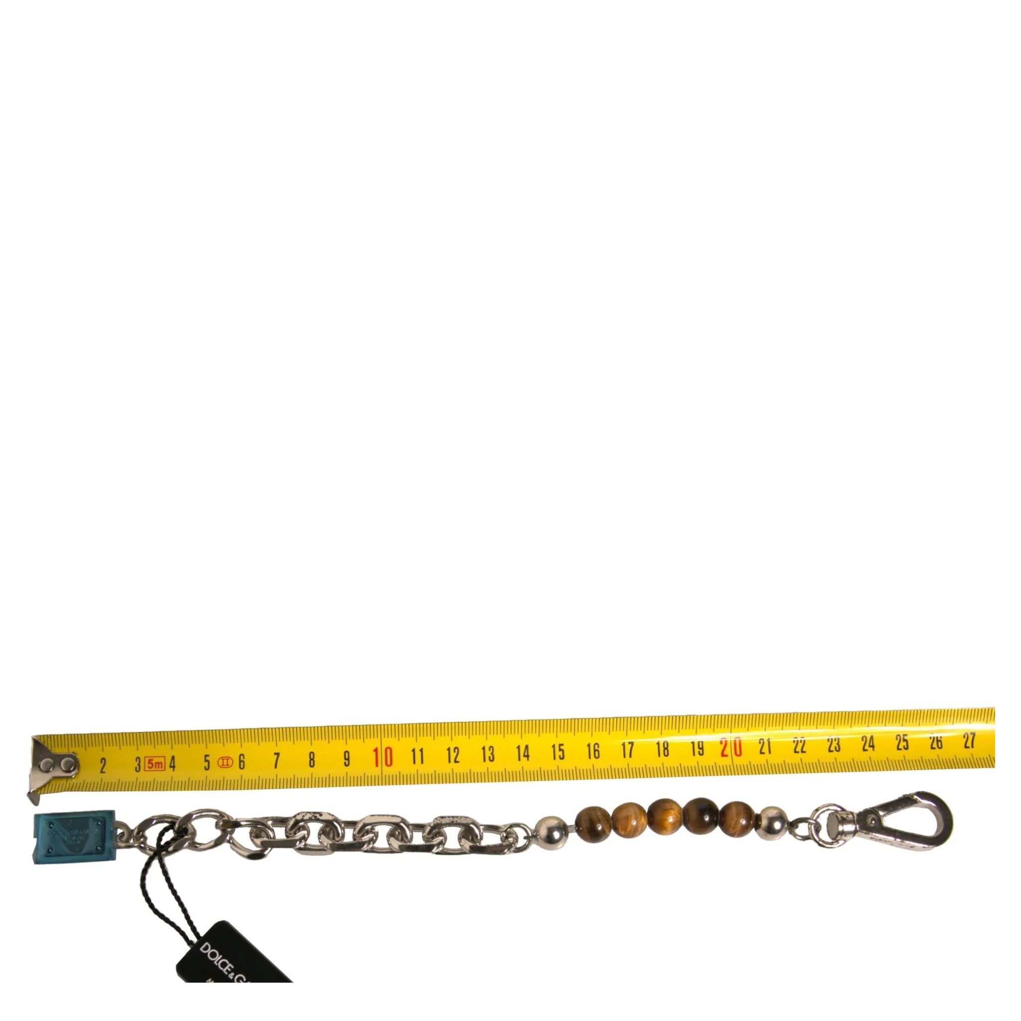 Silver Brass Chain Beaded Logo Plaque Keychain Keyring