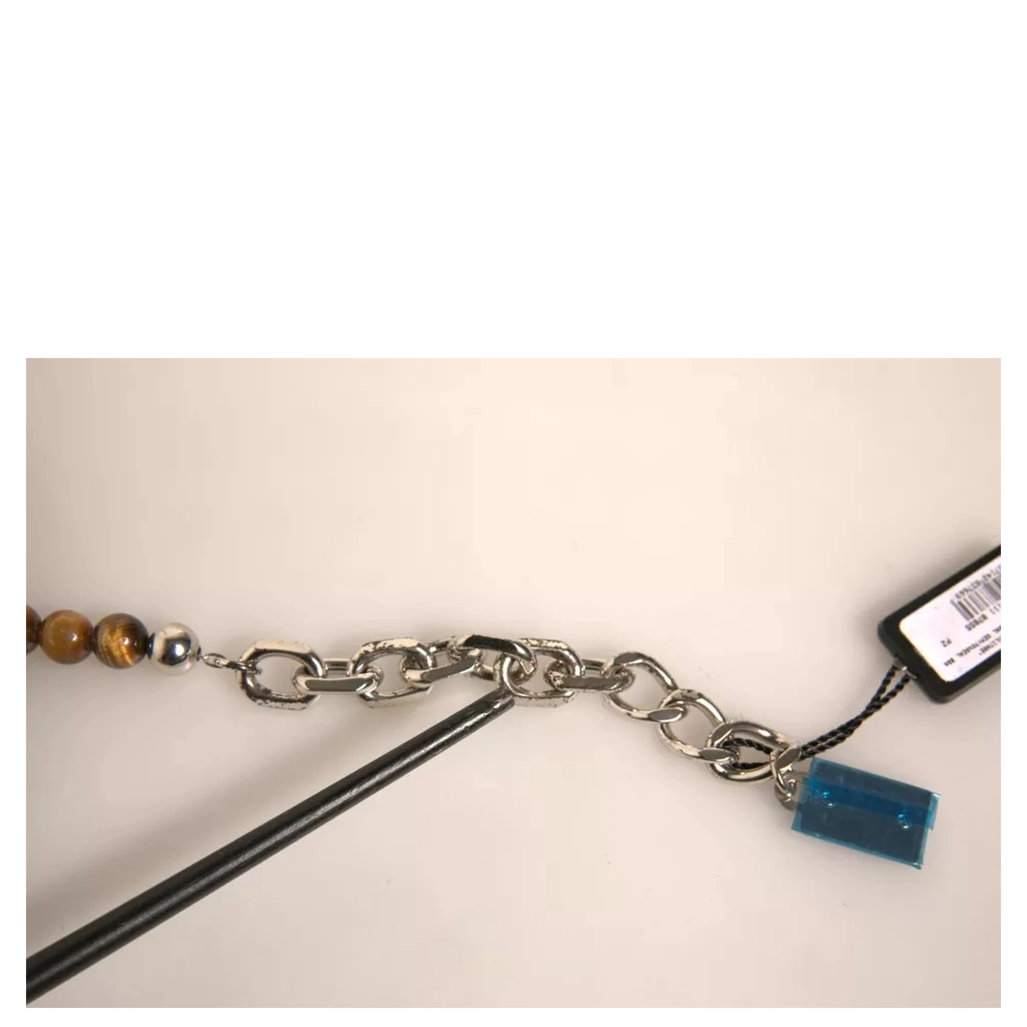 Silver Brass Chain Beaded Logo Plaque Keychain Keyring