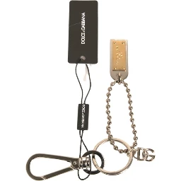 Silver Brass Chain Beaded Logo Plaque Keychain Keyring