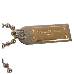 Silver Brass Chain Beaded Logo Plaque Keychain Keyring