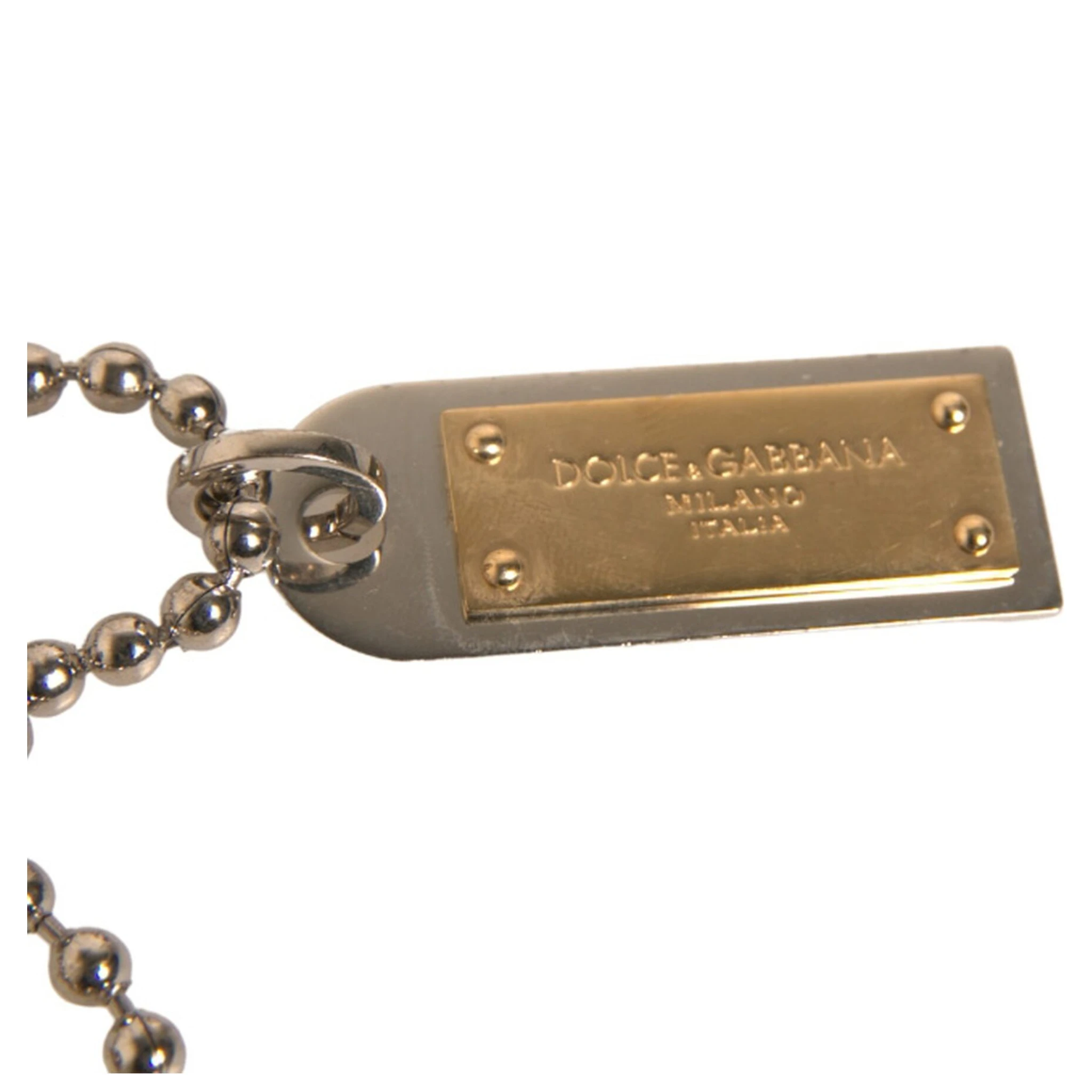 Silver Brass Chain Beaded Logo Plaque Keychain Keyring