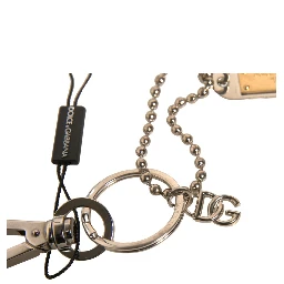 Silver Brass Chain Beaded Logo Plaque Keychain Keyring