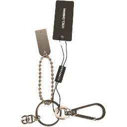 Silver Brass Chain Beaded Logo Plaque Keychain Keyring