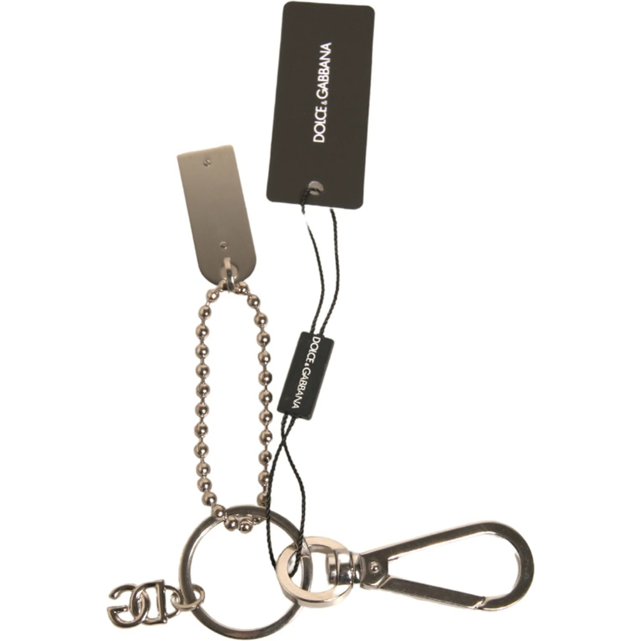 Silver Brass Chain Beaded Logo Plaque Keychain Keyring