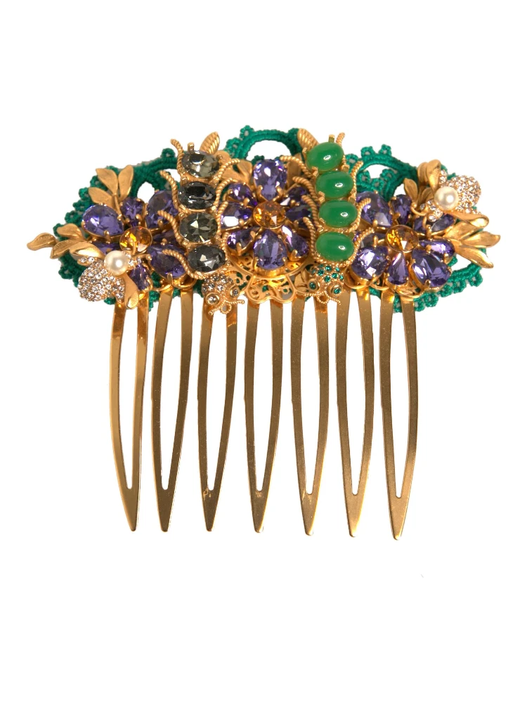 Gold Brass Crystals Hair Stick Comb