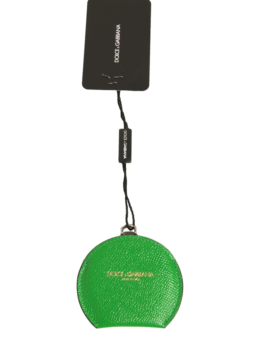 Green Calfskin Leather Round Logo Hand Mirror Holder