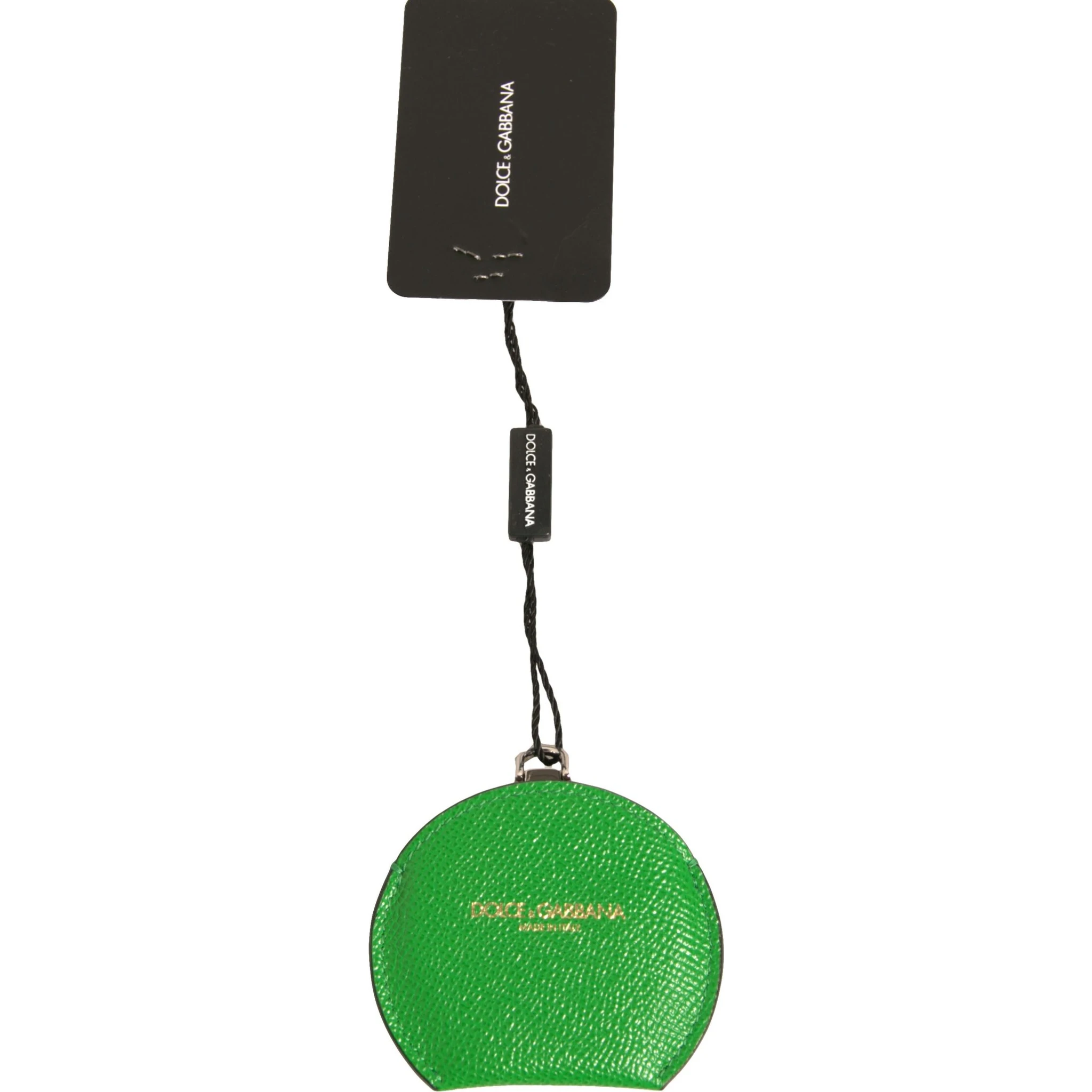 Green Calfskin Leather Round Logo Hand Mirror Holder