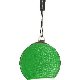 Green Calfskin Leather Round Logo Hand Mirror Holder