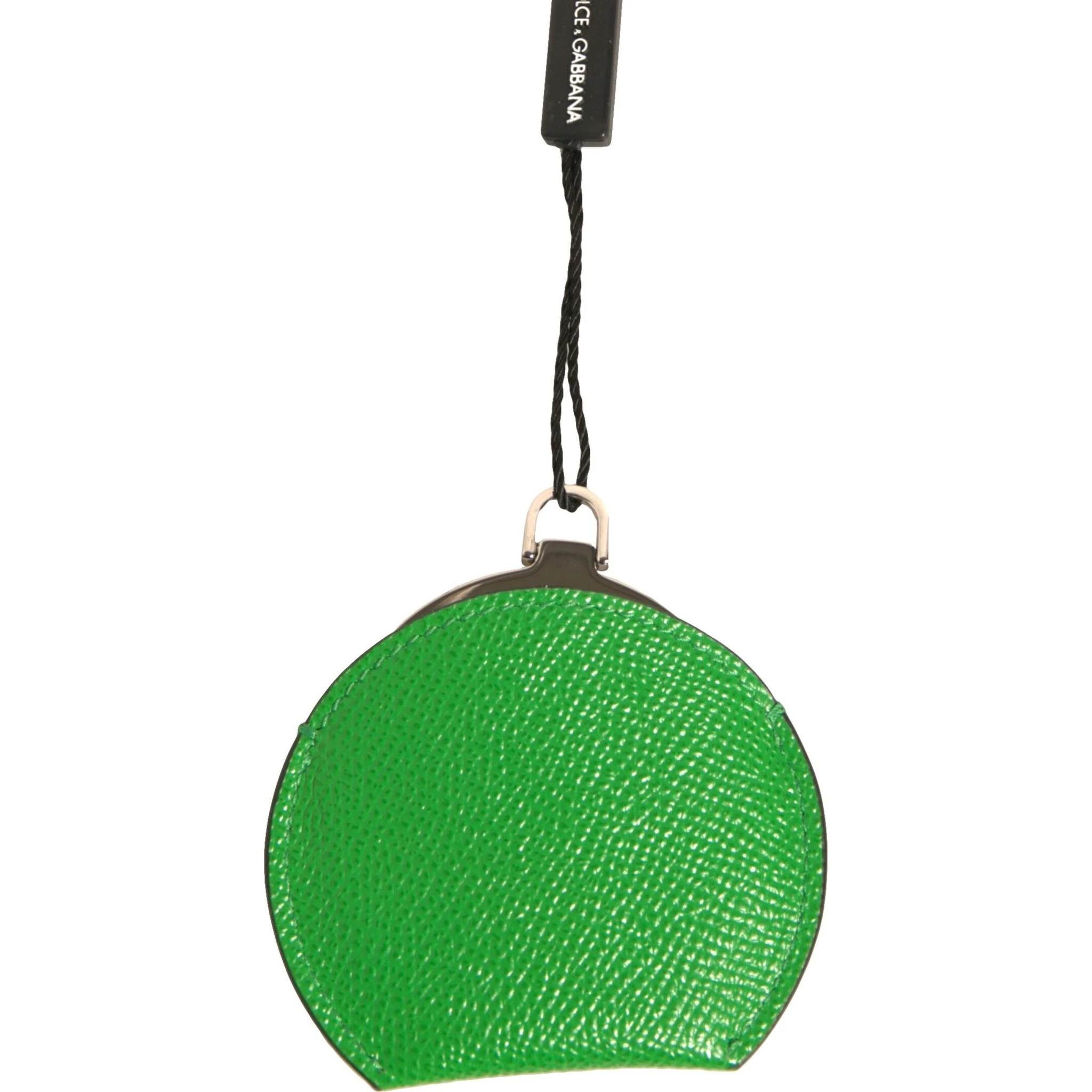 Green Calfskin Leather Round Logo Hand Mirror Holder