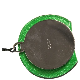 Green Calfskin Leather Round Logo Hand Mirror Holder