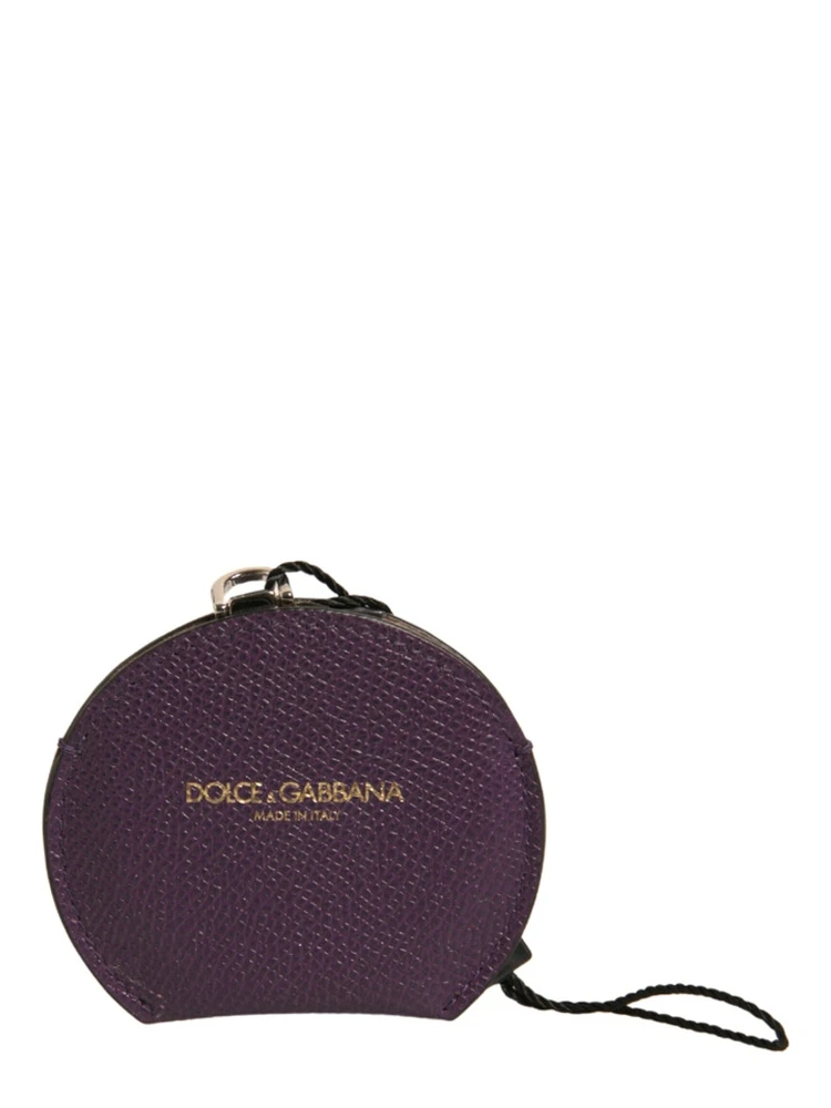 Purple Calfskin Leather Round Logo Hand Mirror Holder