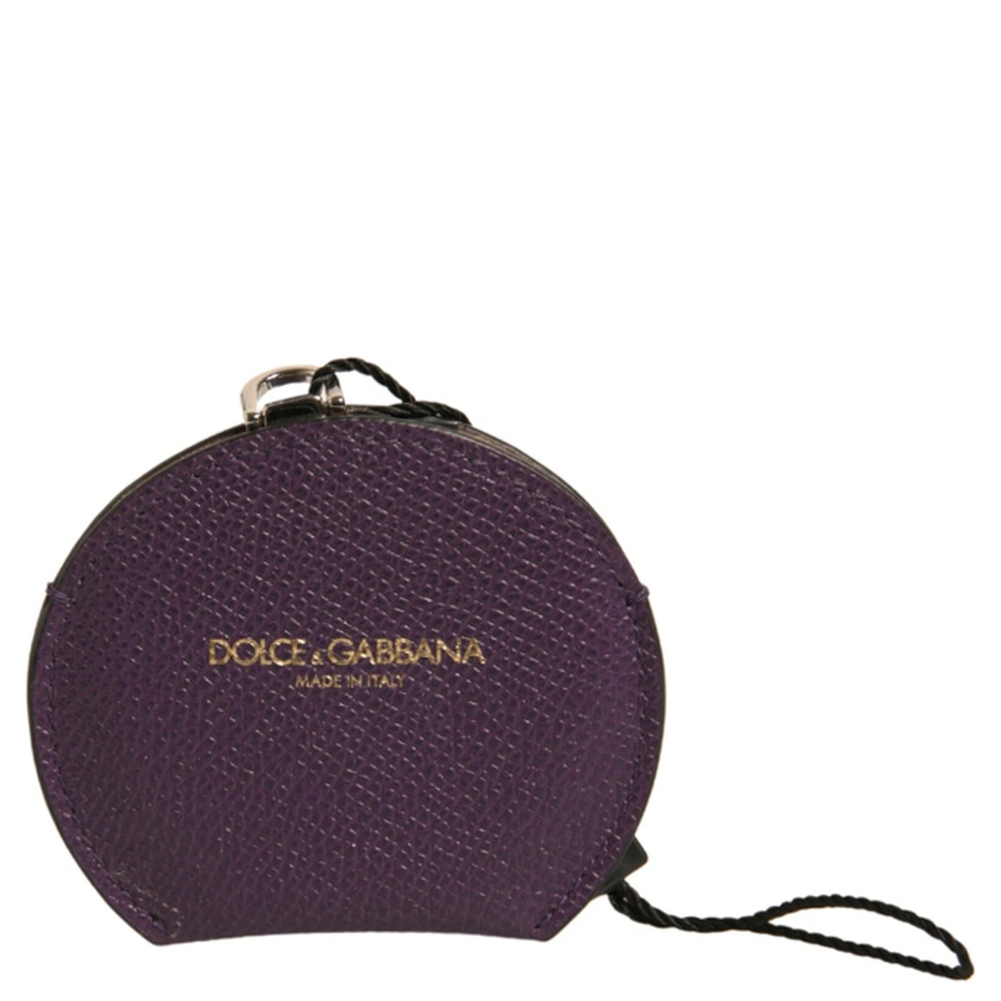 Purple Calfskin Leather Round Logo Hand Mirror Holder