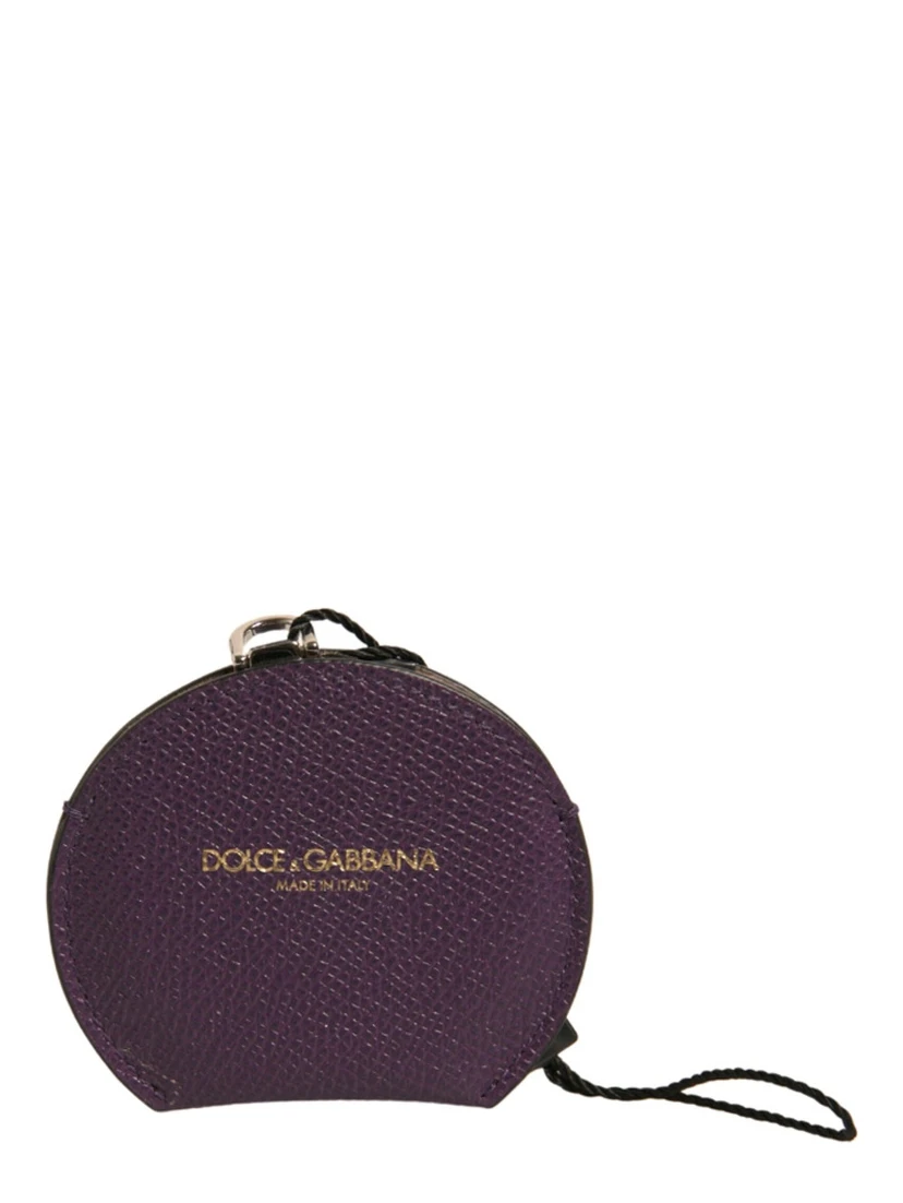 Purple Calfskin Leather Round Logo Hand Mirror Holder