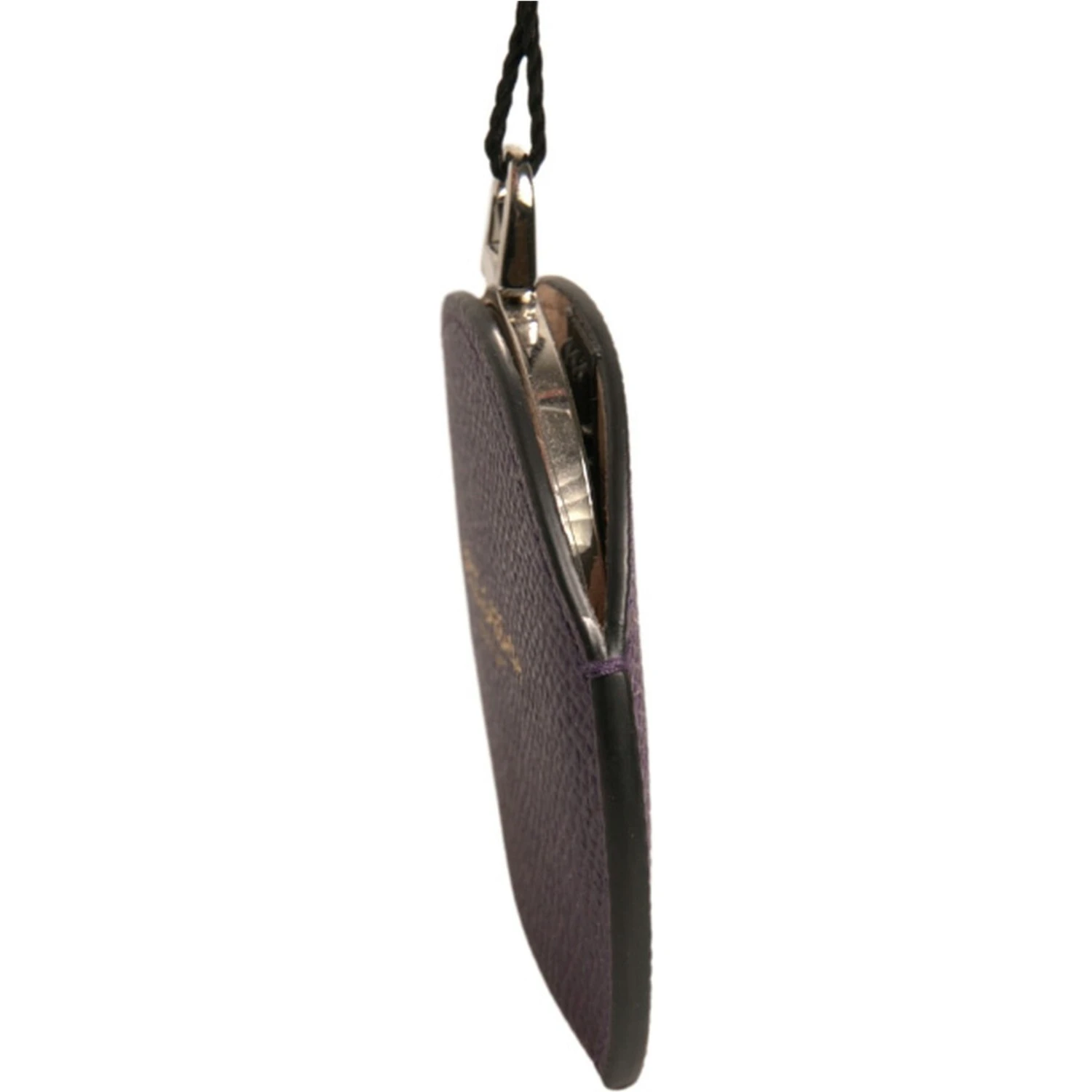 Purple Calfskin Leather Round Logo Hand Mirror Holder