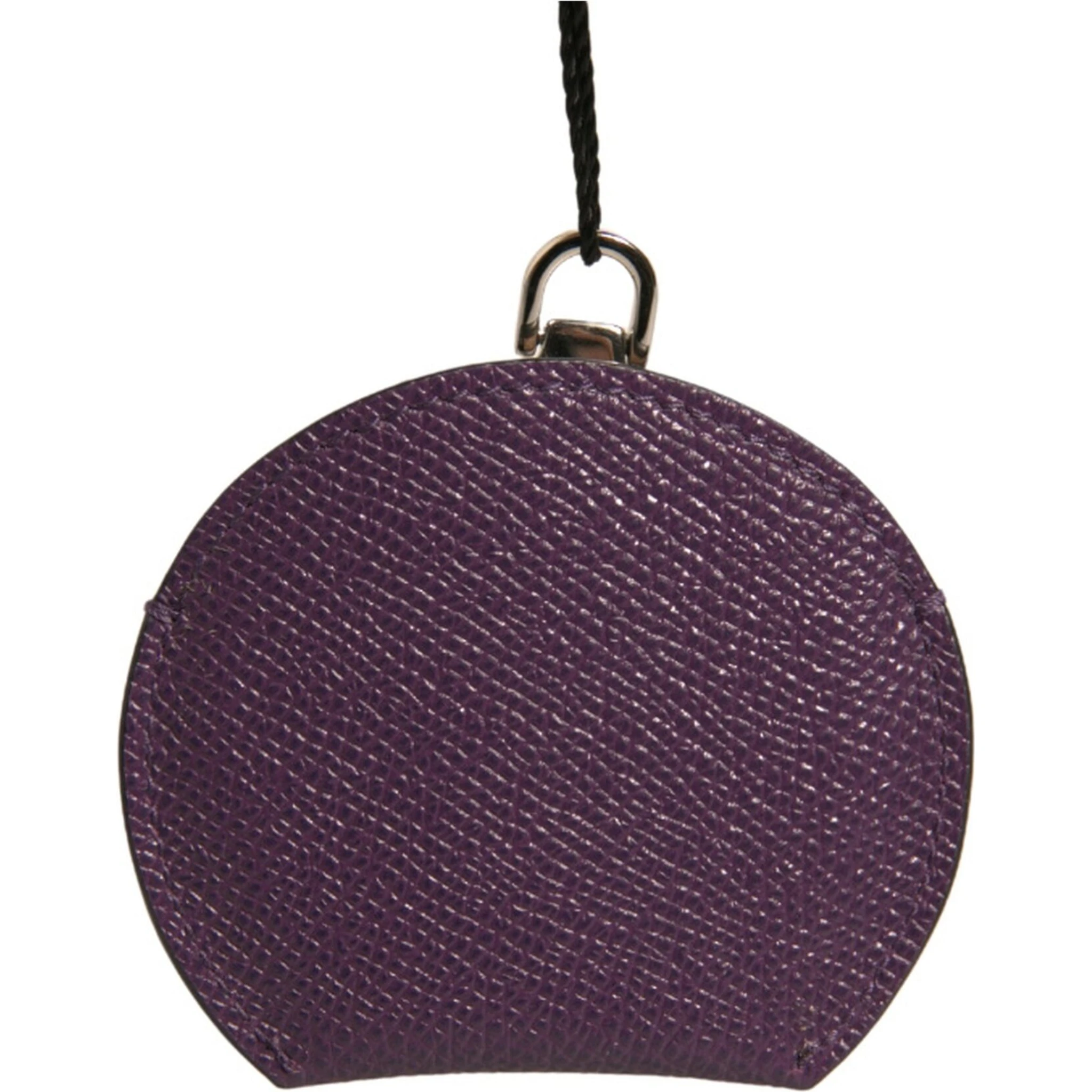 Purple Calfskin Leather Round Logo Hand Mirror Holder