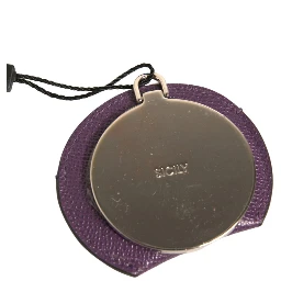 Purple Calfskin Leather Round Logo Hand Mirror Holder
