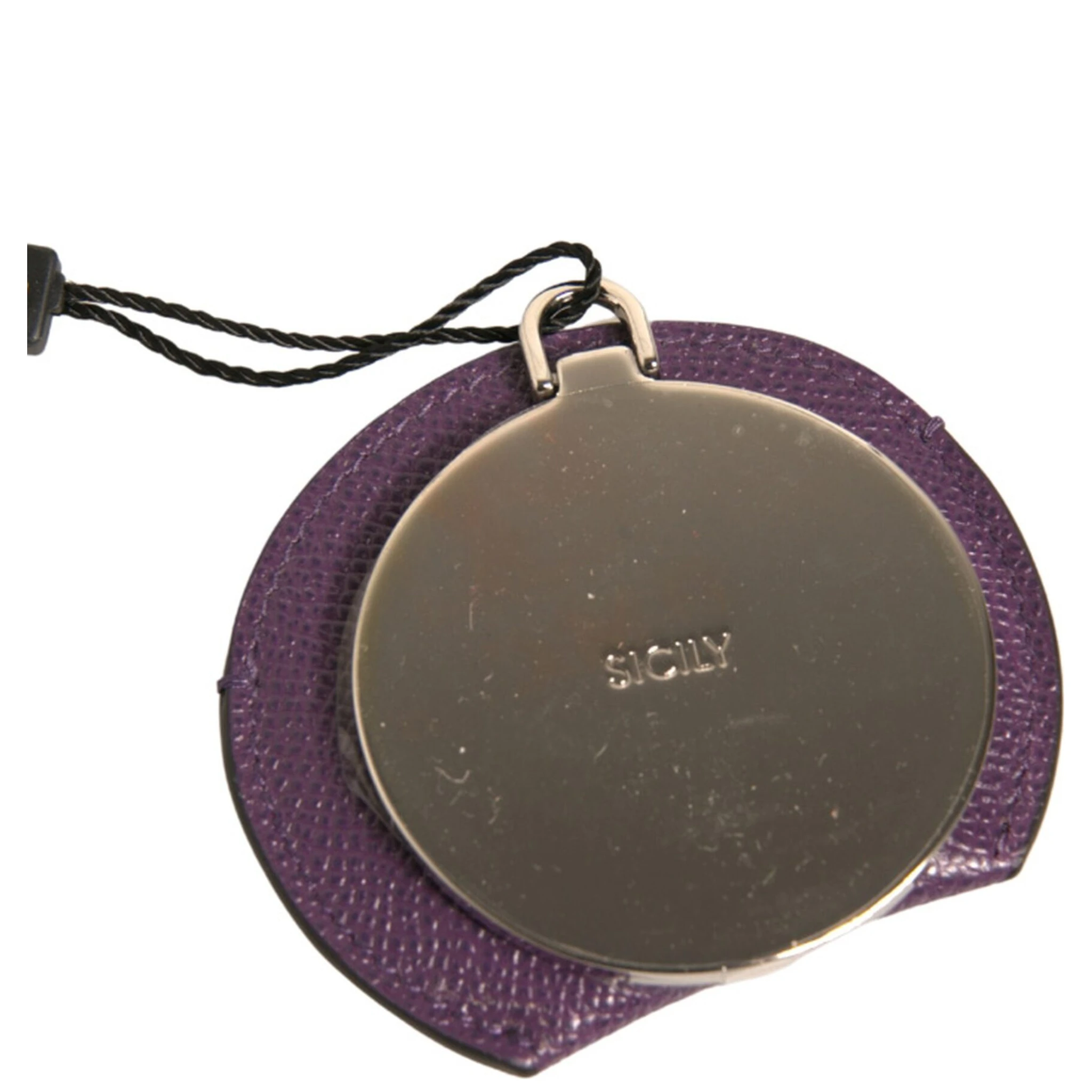 Purple Calfskin Leather Round Logo Hand Mirror Holder