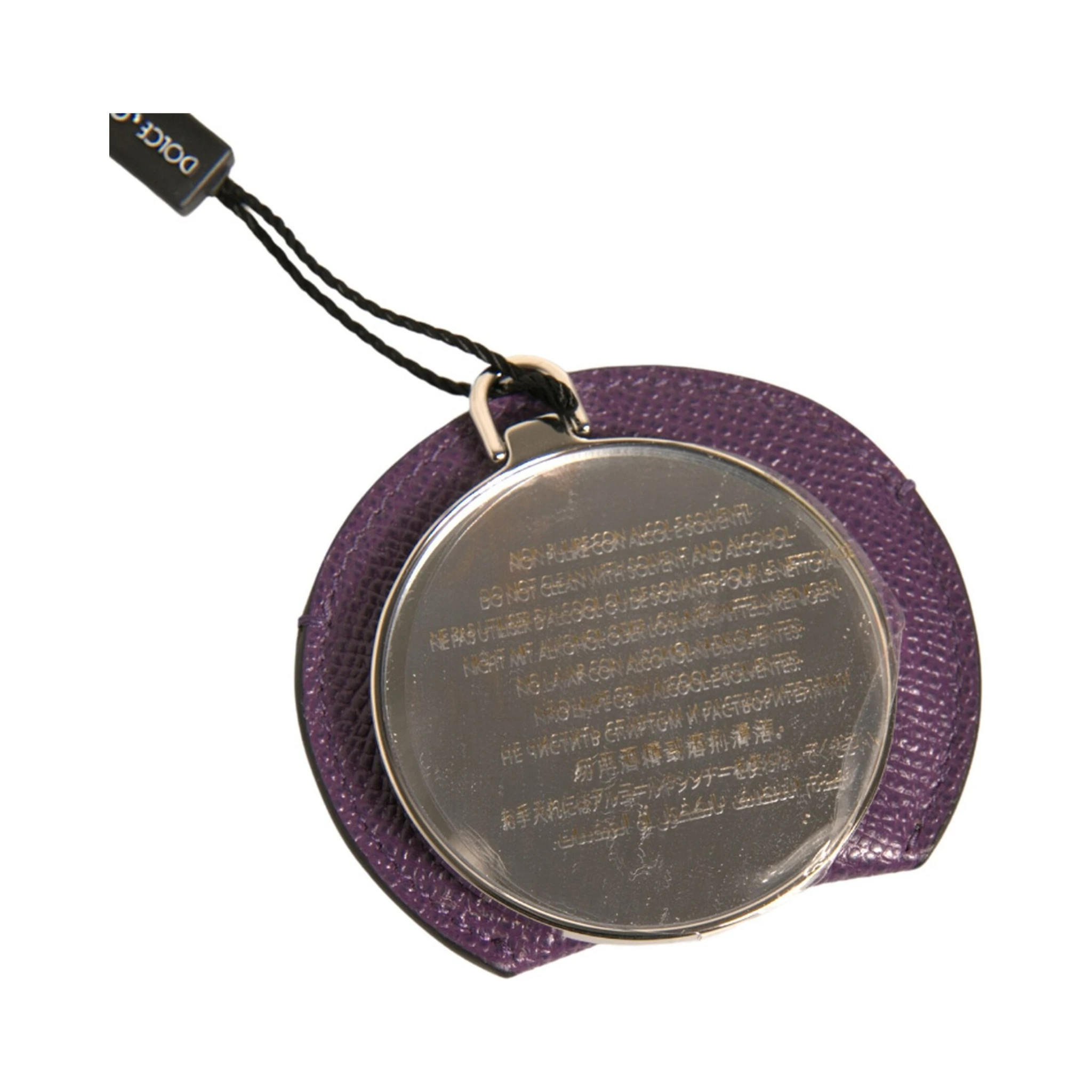 Purple Calfskin Leather Round Logo Hand Mirror Holder