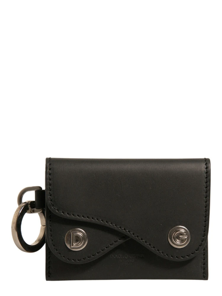 Black Leather Card Case Keychain Key Holder