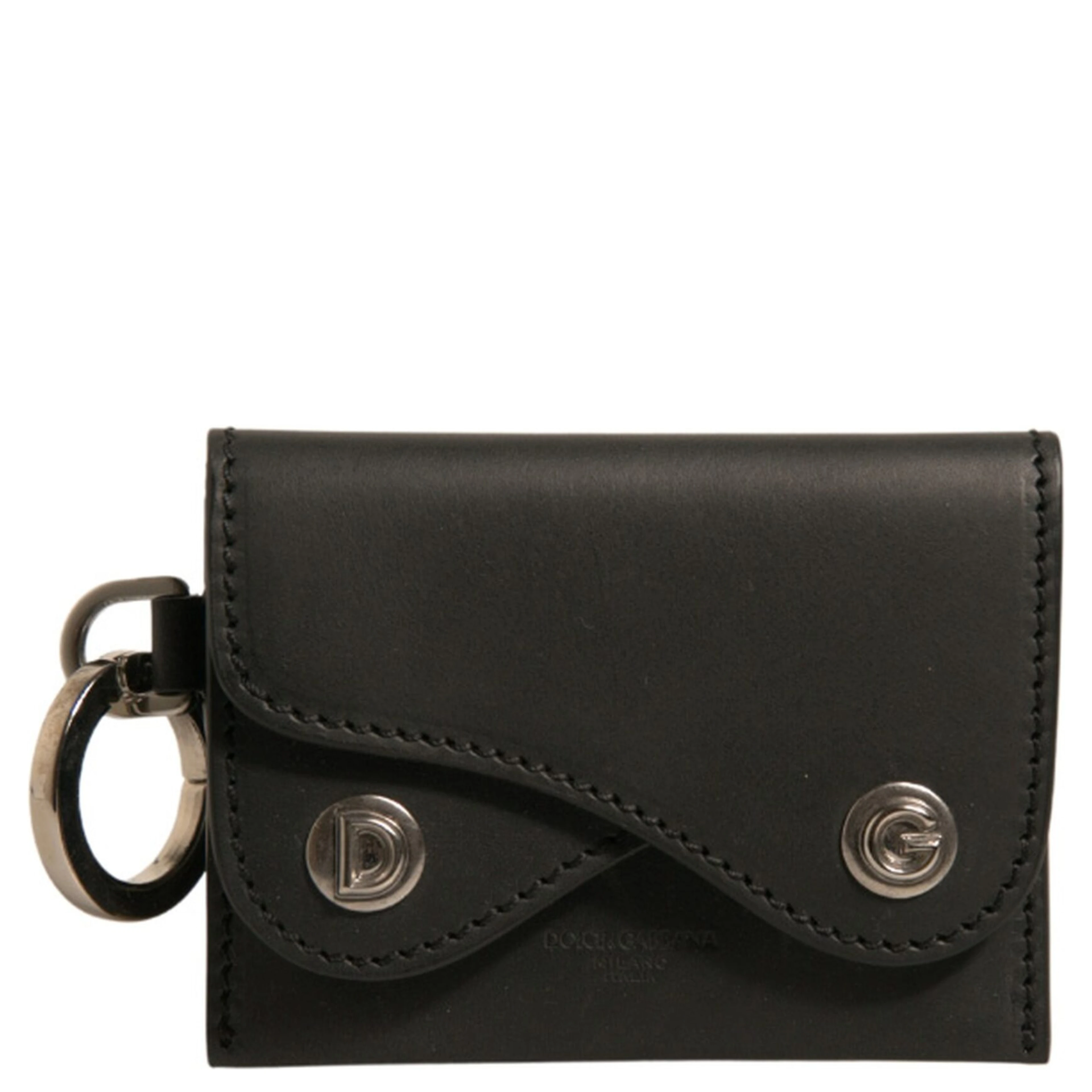 Black Leather Card Case Keychain Key Holder