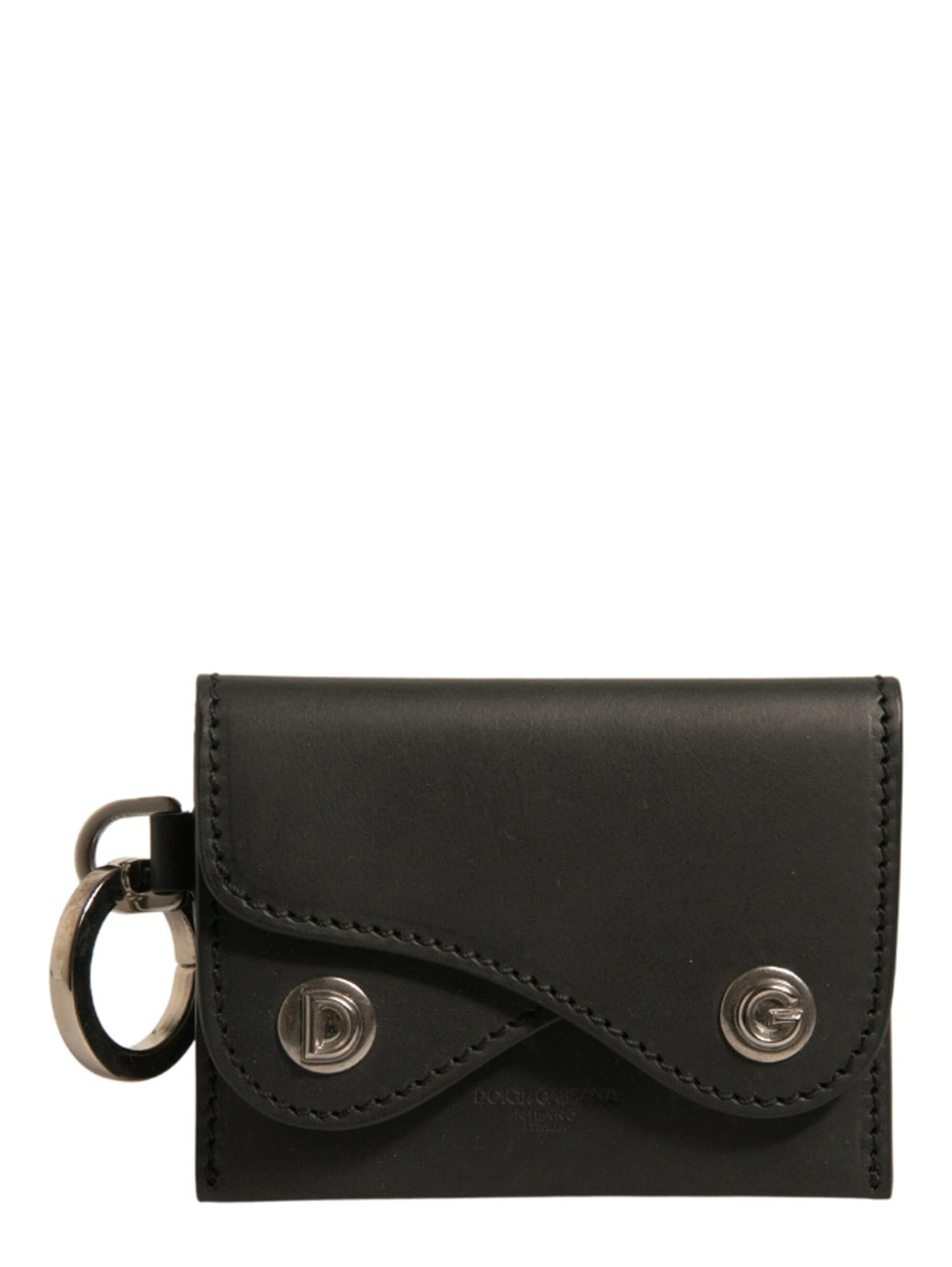 Black Leather Card Case Keychain Key Holder