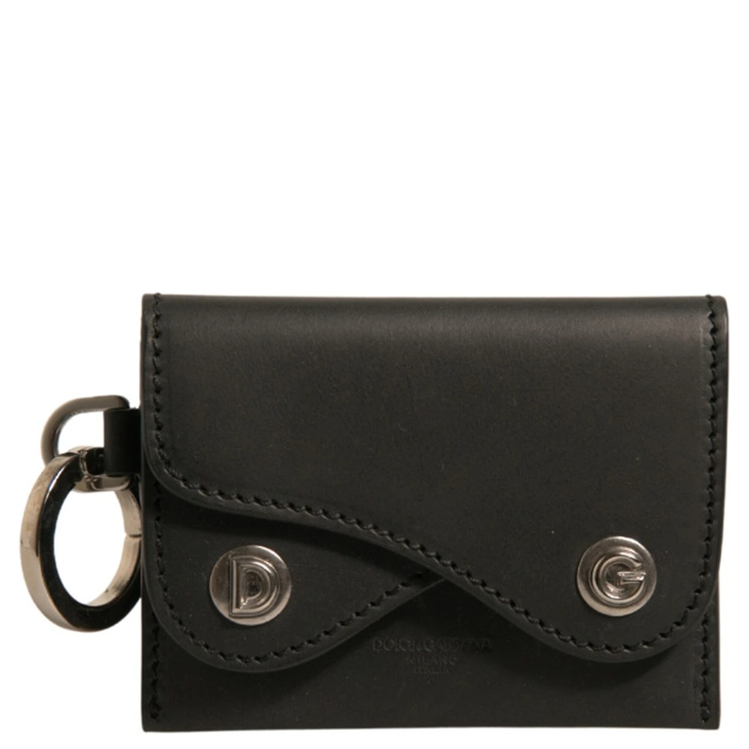 Black Leather Card Case Keychain Key Holder