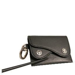 Black Leather Card Case Keychain Key Holder