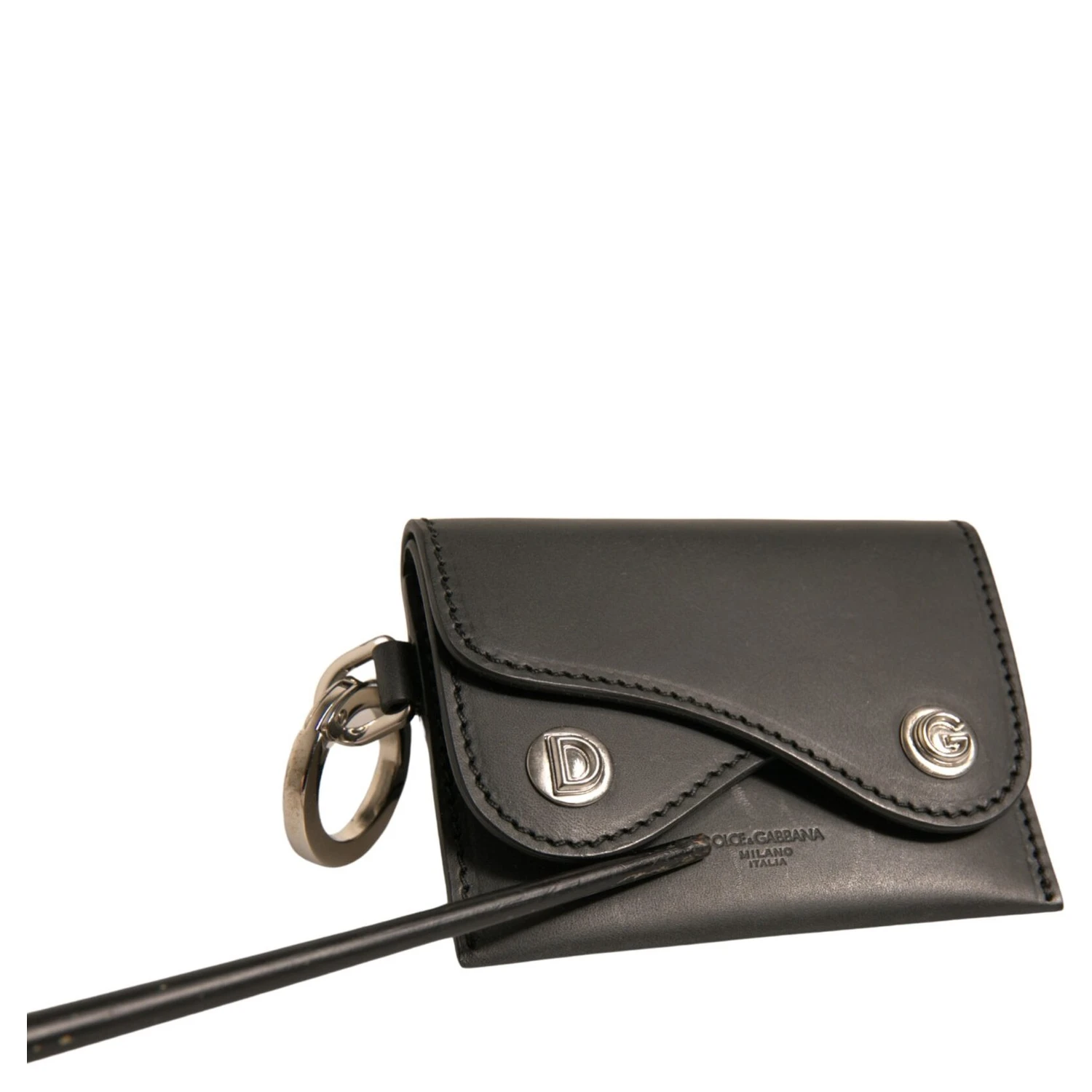 Black Leather Card Case Keychain Key Holder