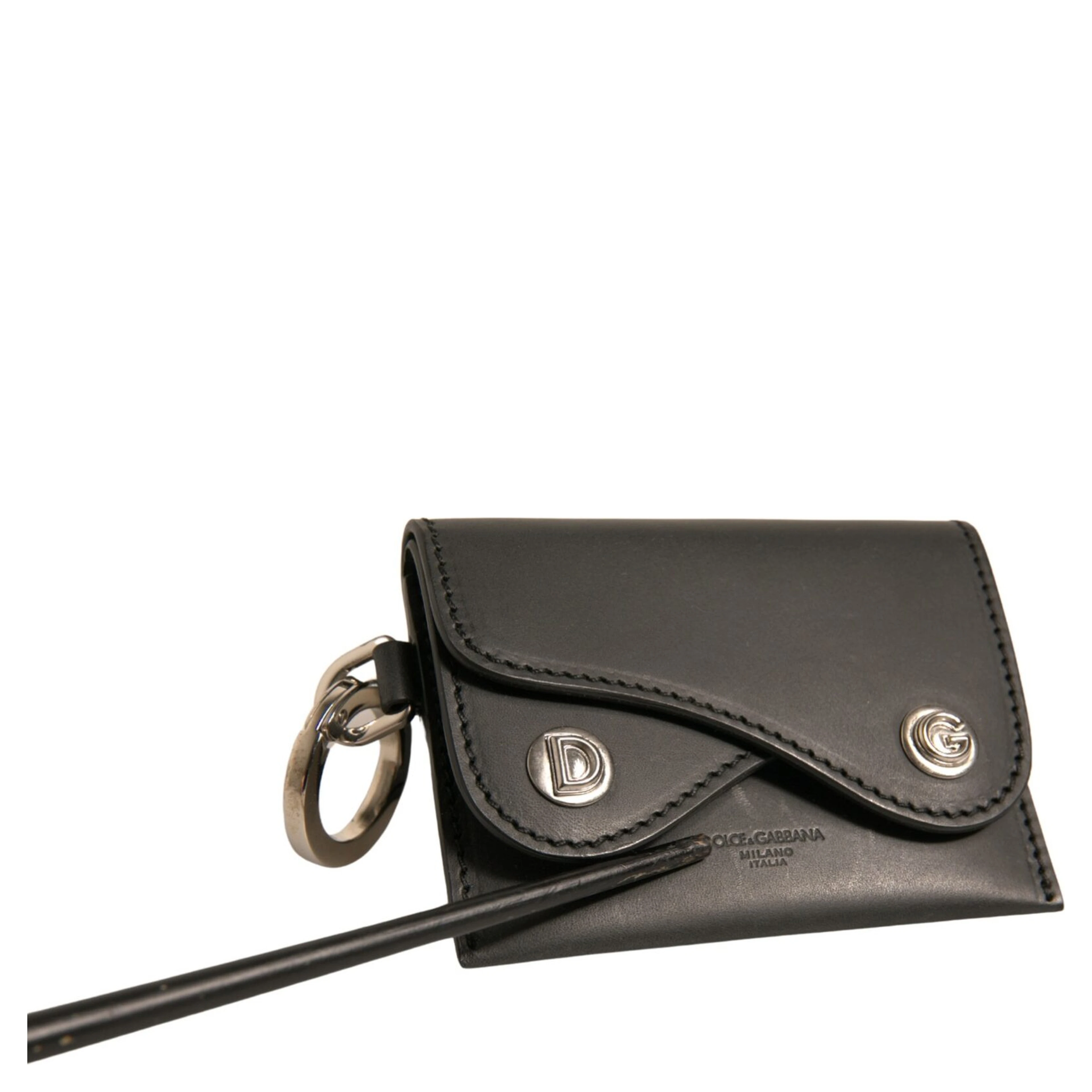 Black Leather Card Case Keychain Key Holder