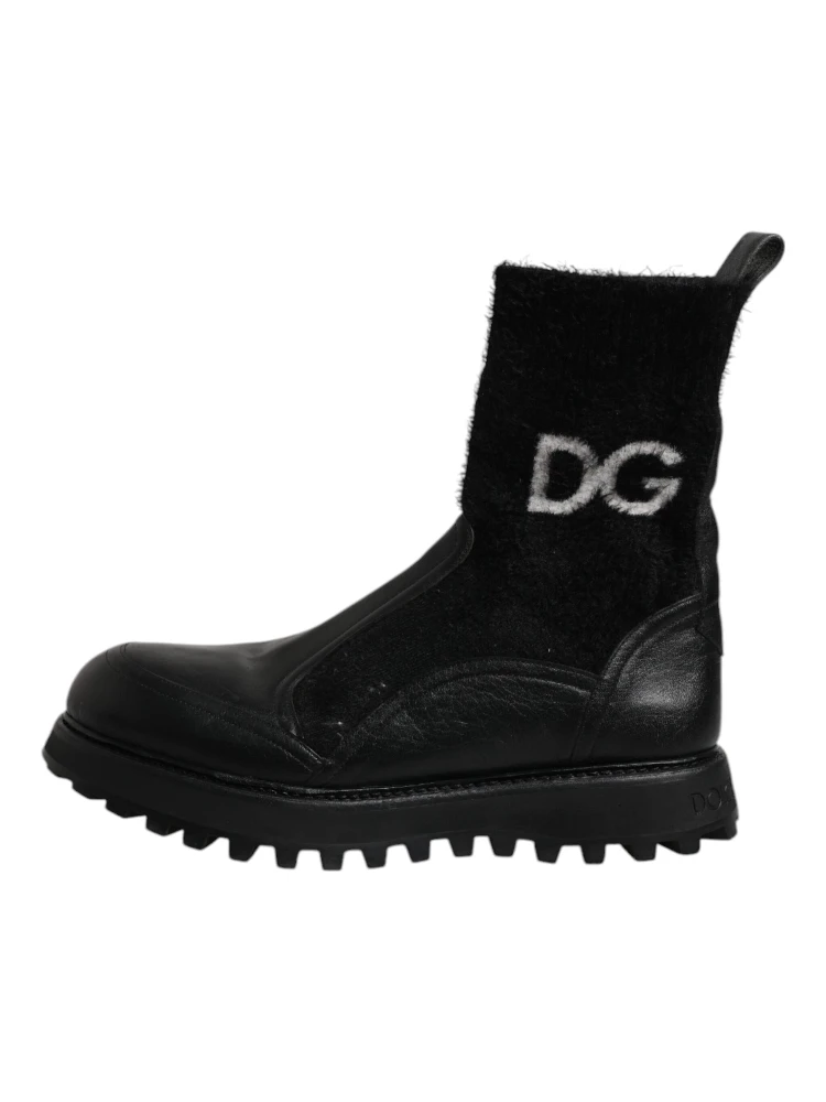 Black DG Logo Horse Sock Ankle Boots Shoes
