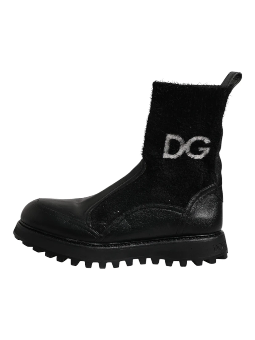 Black DG Logo Horse Sock Ankle Boots Shoes