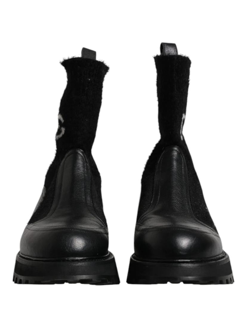 Black DG Logo Horse Sock Ankle Boots Shoes
