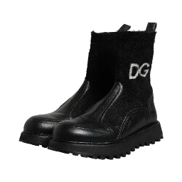 Black DG Logo Horse Sock Ankle Boots Shoes