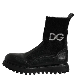 Black DG Logo Horse Sock Ankle Boots Shoes
