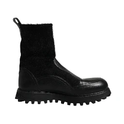 Black DG Logo Horse Sock Ankle Boots Shoes