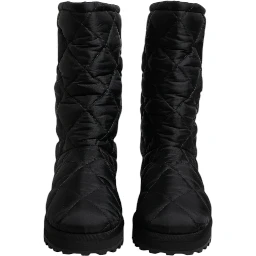 Black Polyester Padded Mid Calf Boots Winter Shoes