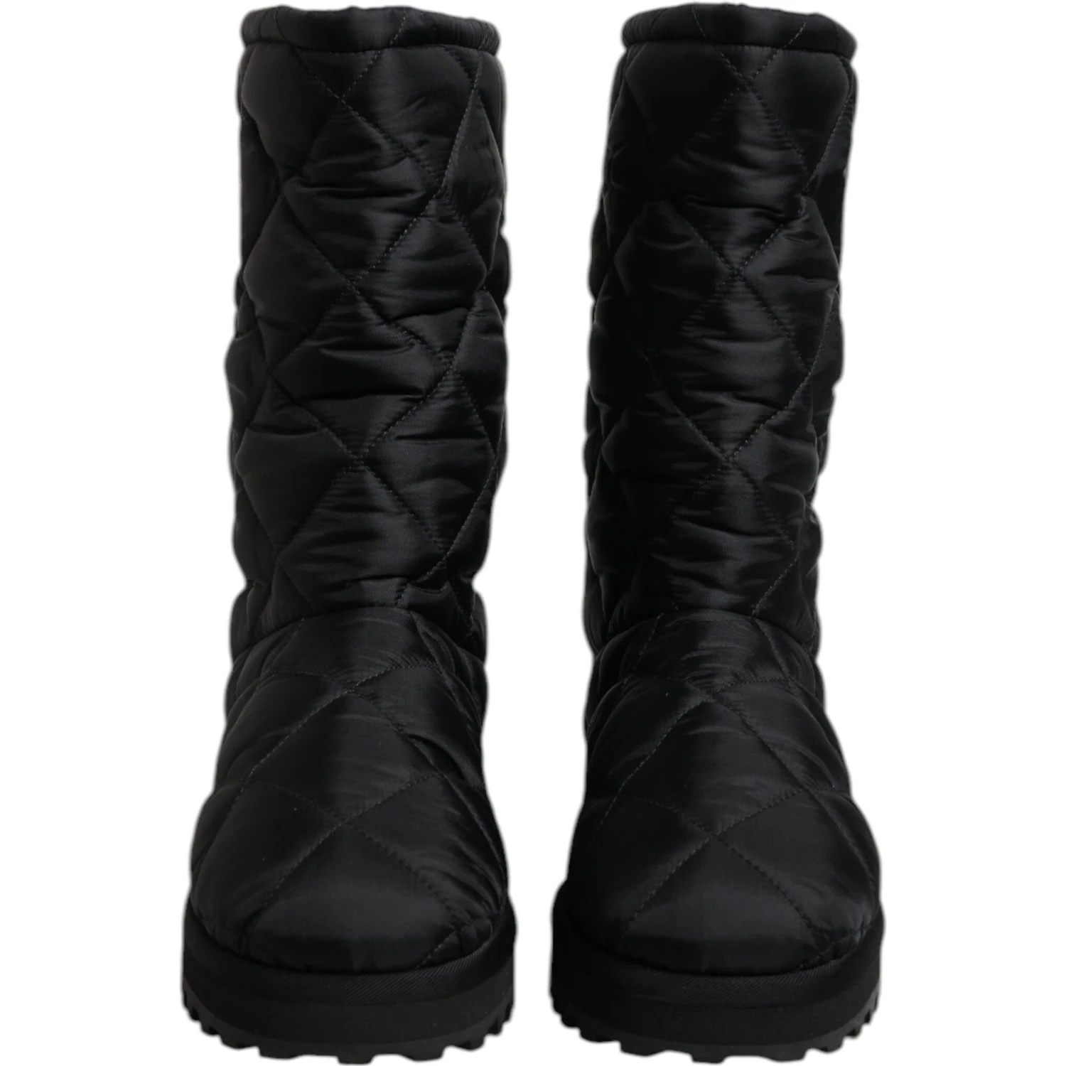 Black Polyester Padded Mid Calf Boots Winter Shoes