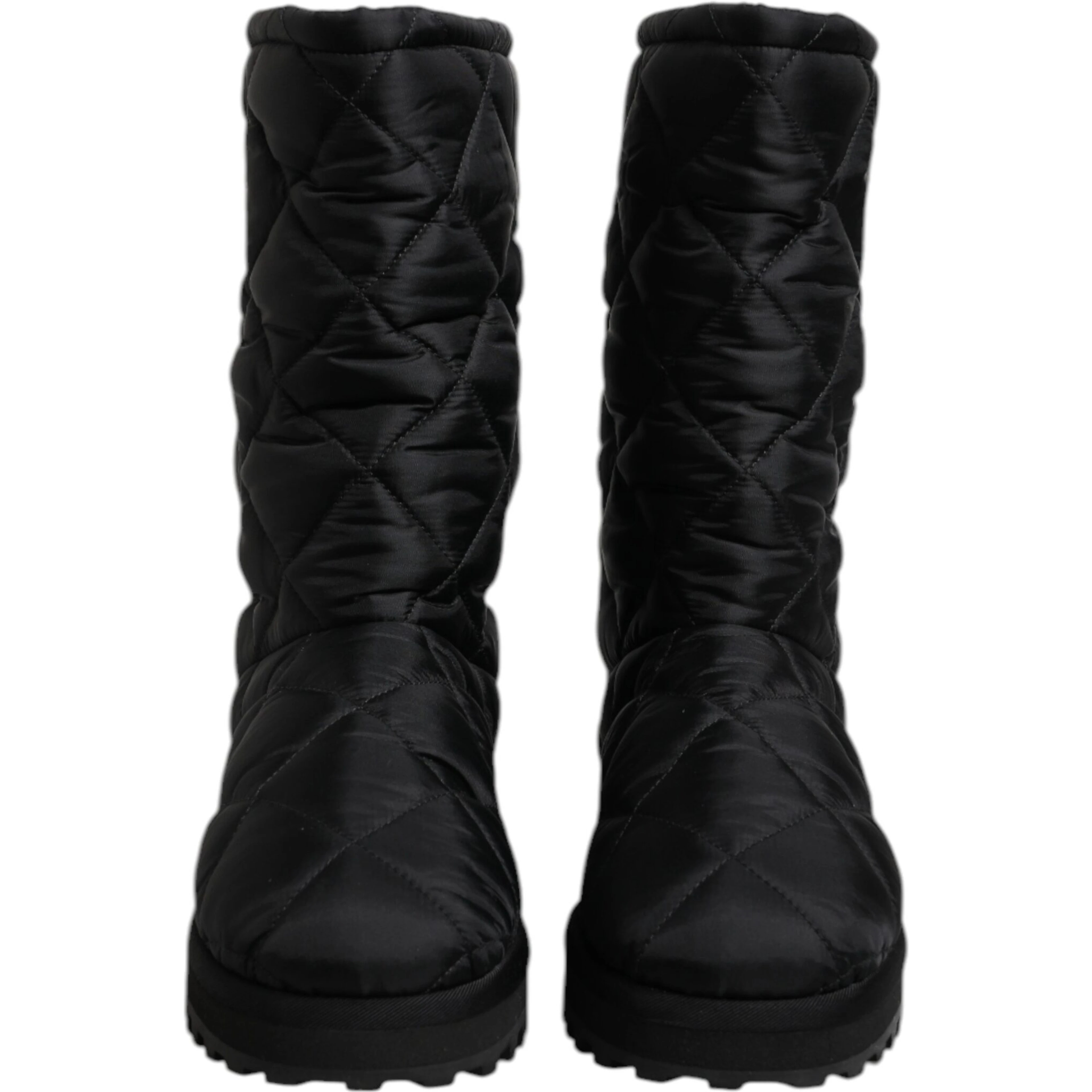 Black Polyester Padded Mid Calf Boots Winter Shoes