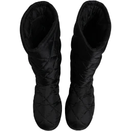 Black Polyester Padded Mid Calf Boots Winter Shoes