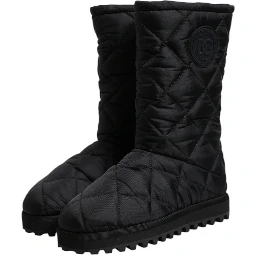 Black Polyester Padded Mid Calf Boots Winter Shoes