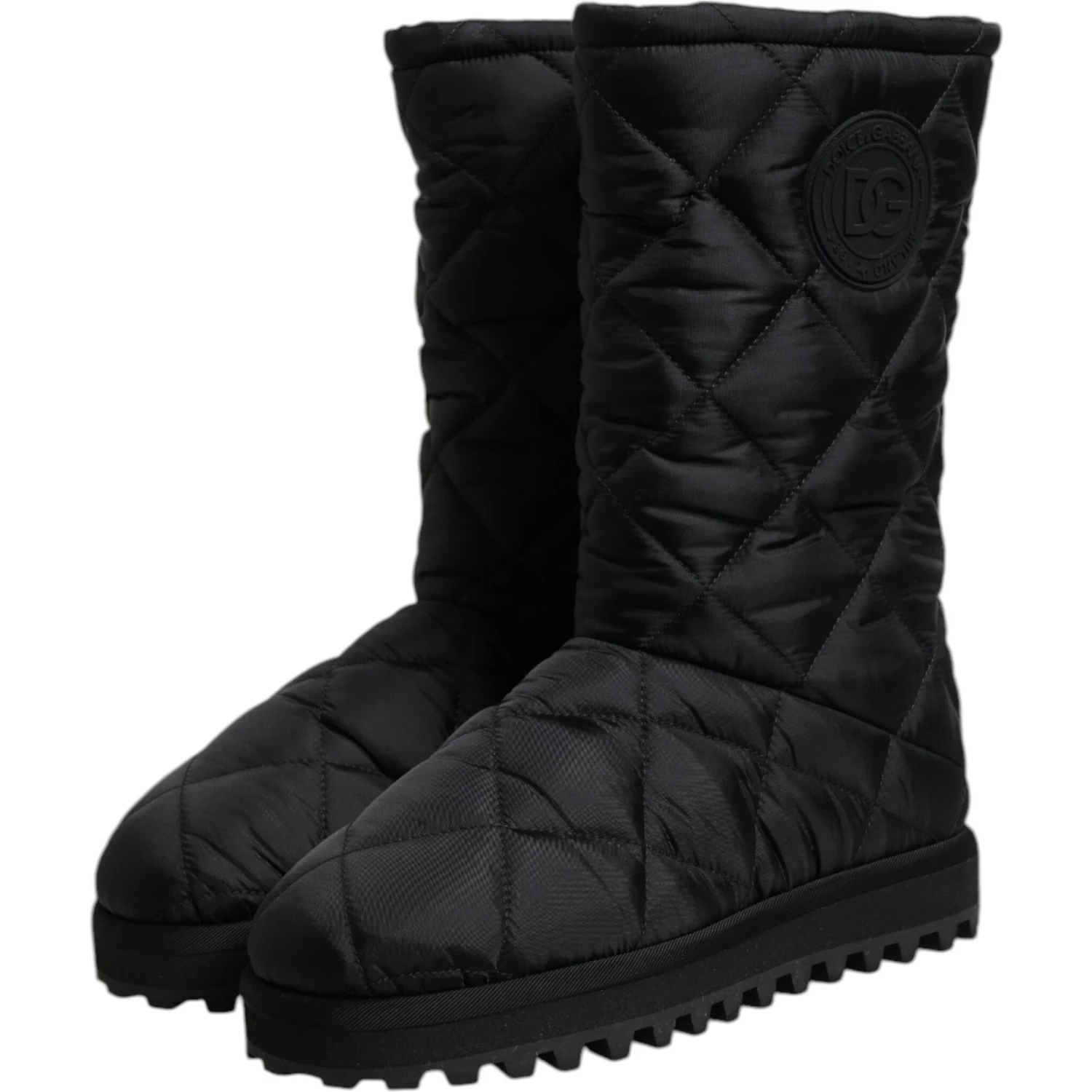 Black Polyester Padded Mid Calf Boots Winter Shoes