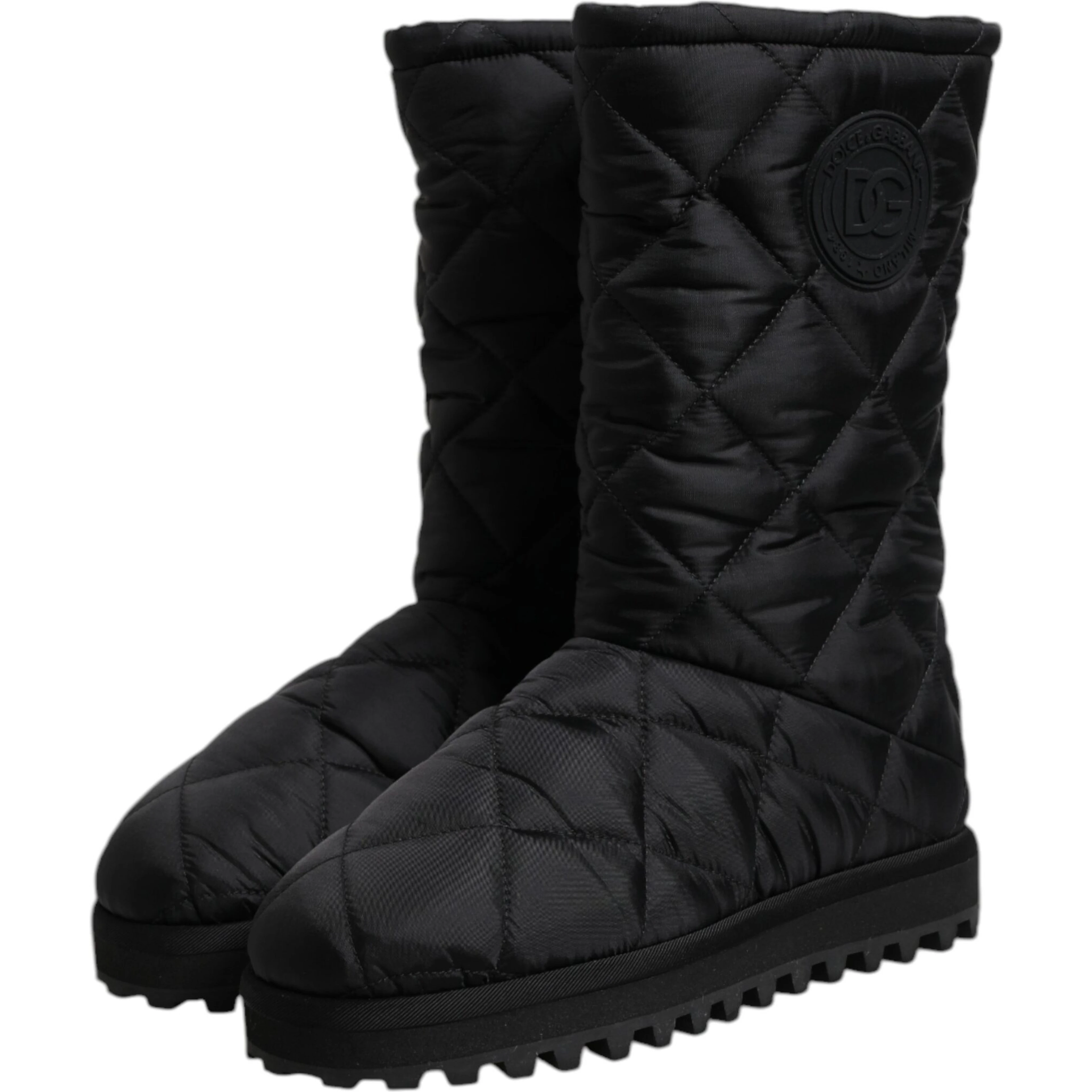 Black Polyester Padded Mid Calf Boots Winter Shoes