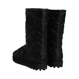 Black Polyester Padded Mid Calf Boots Winter Shoes