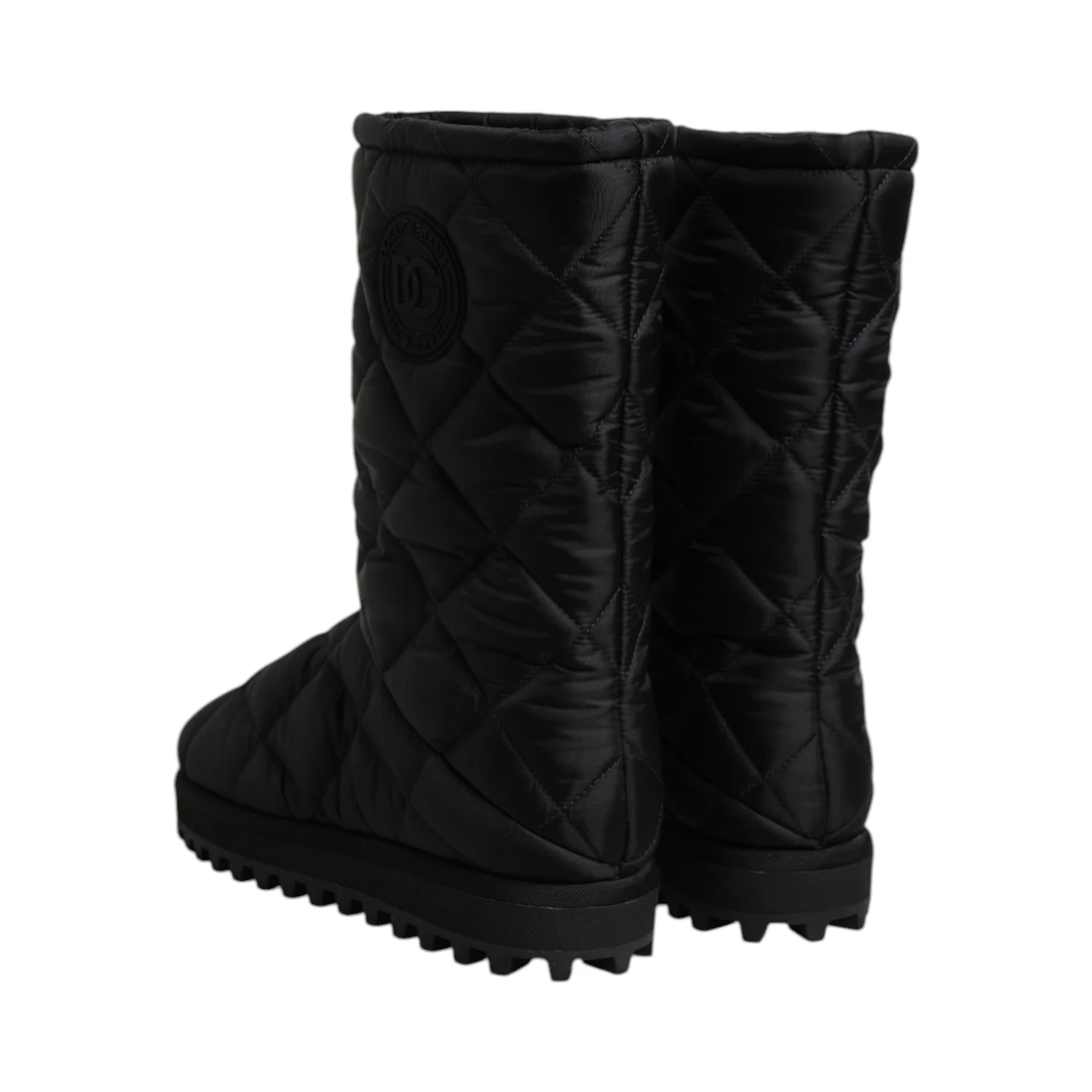 Black Polyester Padded Mid Calf Boots Winter Shoes