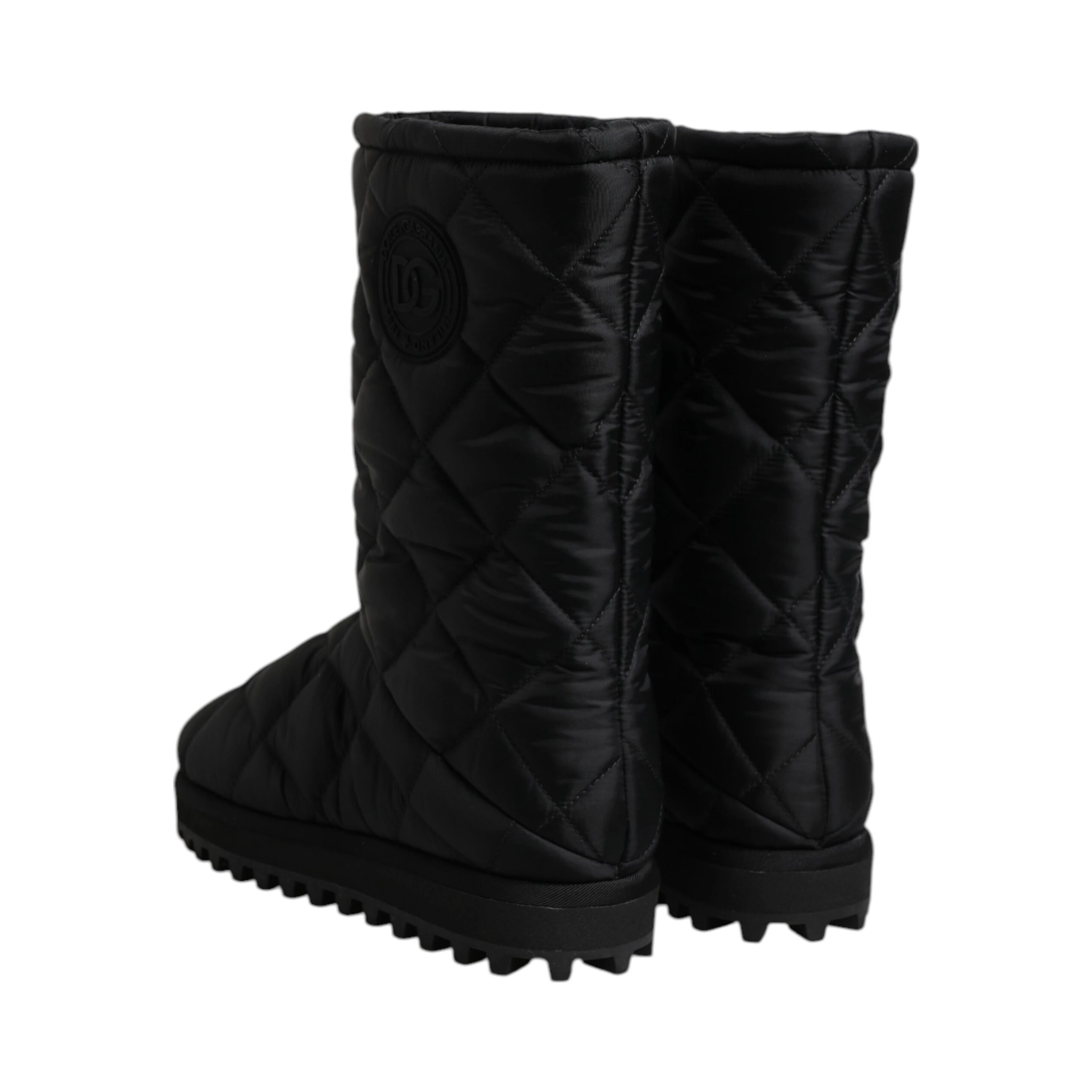 Black Polyester Padded Mid Calf Boots Winter Shoes