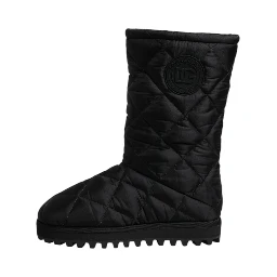 Black Polyester Padded Mid Calf Boots Winter Shoes