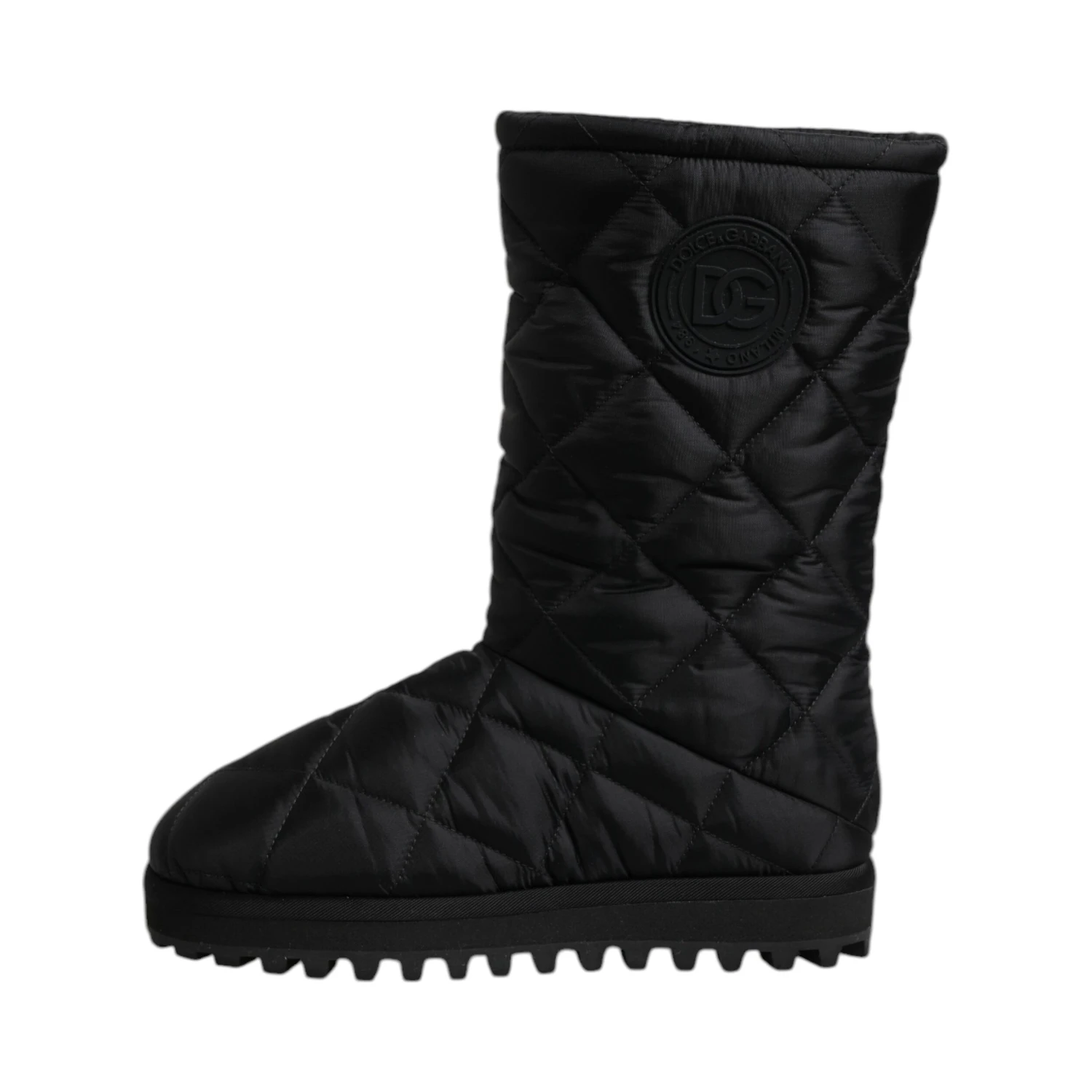 Black Polyester Padded Mid Calf Boots Winter Shoes
