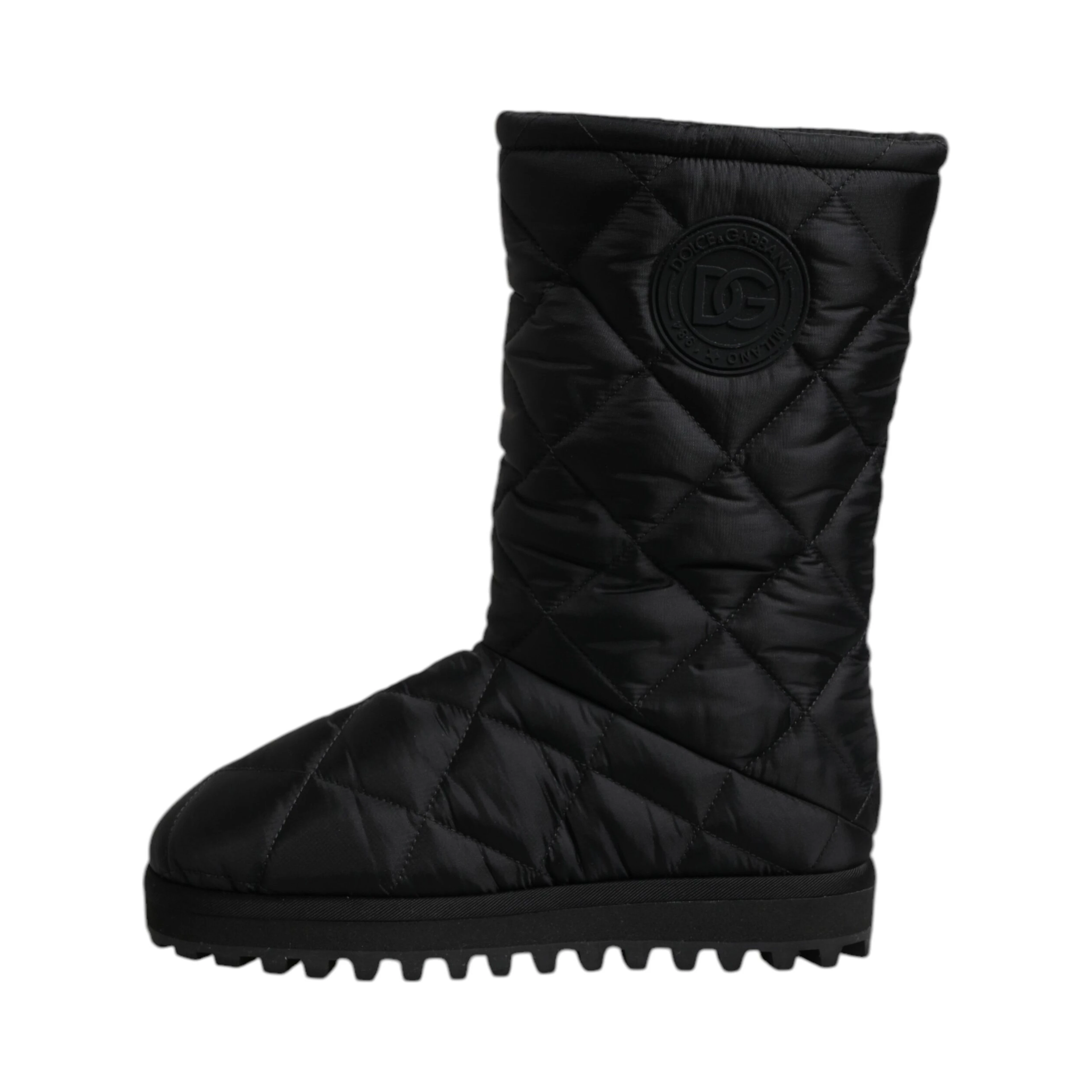 Black Polyester Padded Mid Calf Boots Winter Shoes