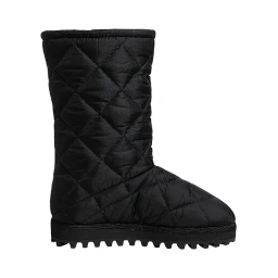 Black Polyester Padded Mid Calf Boots Winter Shoes